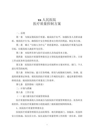 医院医疗质量控制管理方案(2011最新)