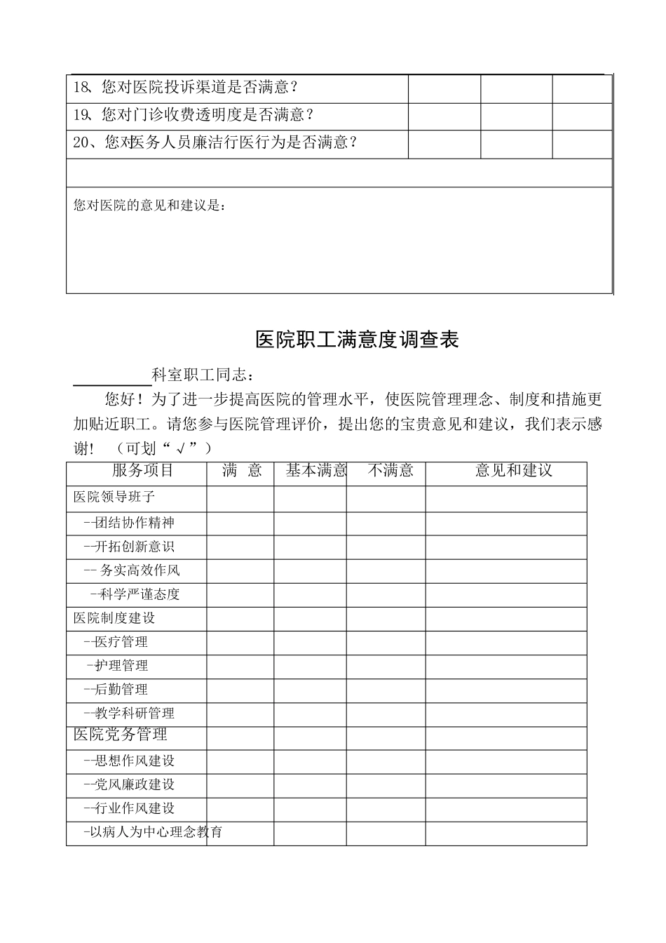 医院各类满意度调查表样表_第3页