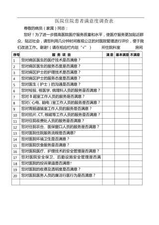 医院各类满意度调查表样表
