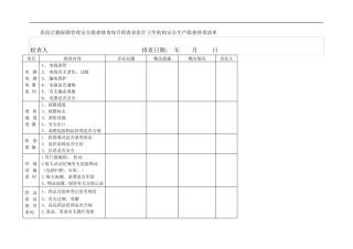 医院后勤保障管理安全隐患排查每月检查表医疗卫生机构安全生产隐患排查清单