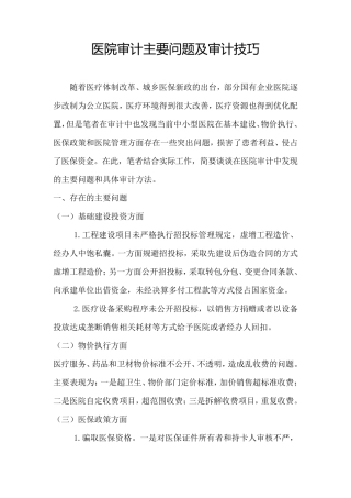 医院审计主要问题及审计技巧