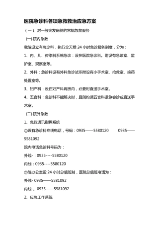 医院急诊科各项急救救治应急方案