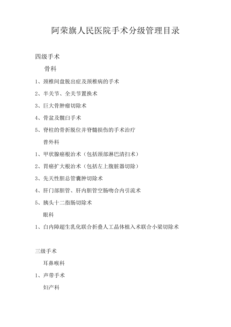 医院手术分级目录_第1页