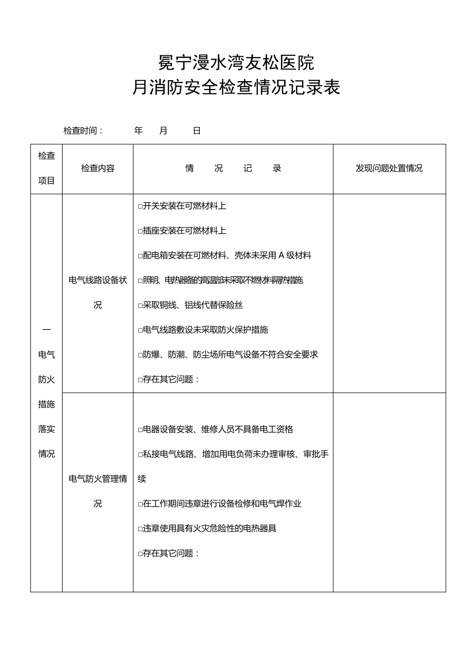 医院月消防安全检查情况记录表_第1页