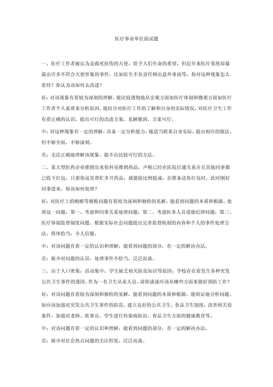 医院系统事业单位招聘面试全真预测题_第1页