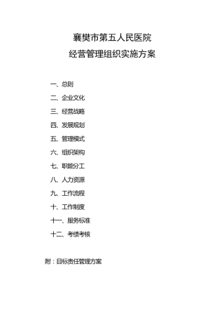 医院经营管理组织实施方案