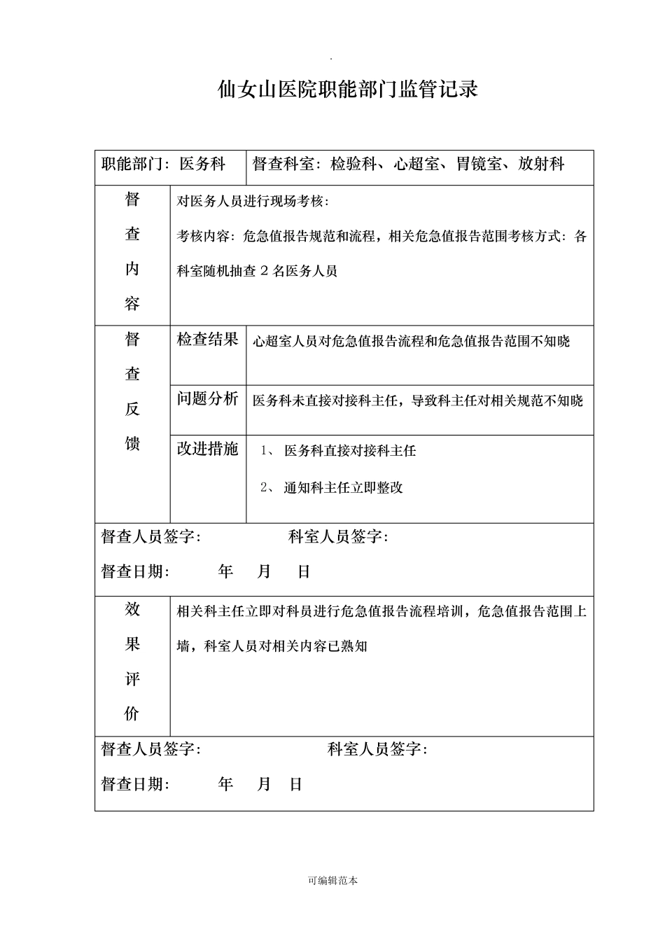 医院职能部门监管指导职能记录表_第3页