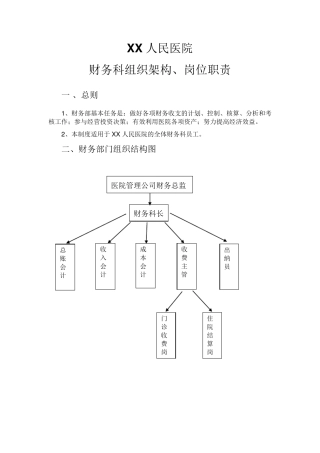 医院财务部组织架构及岗位职责