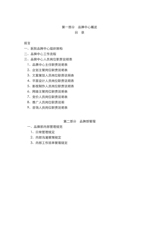 医院运营品牌中心架构和各职位职责