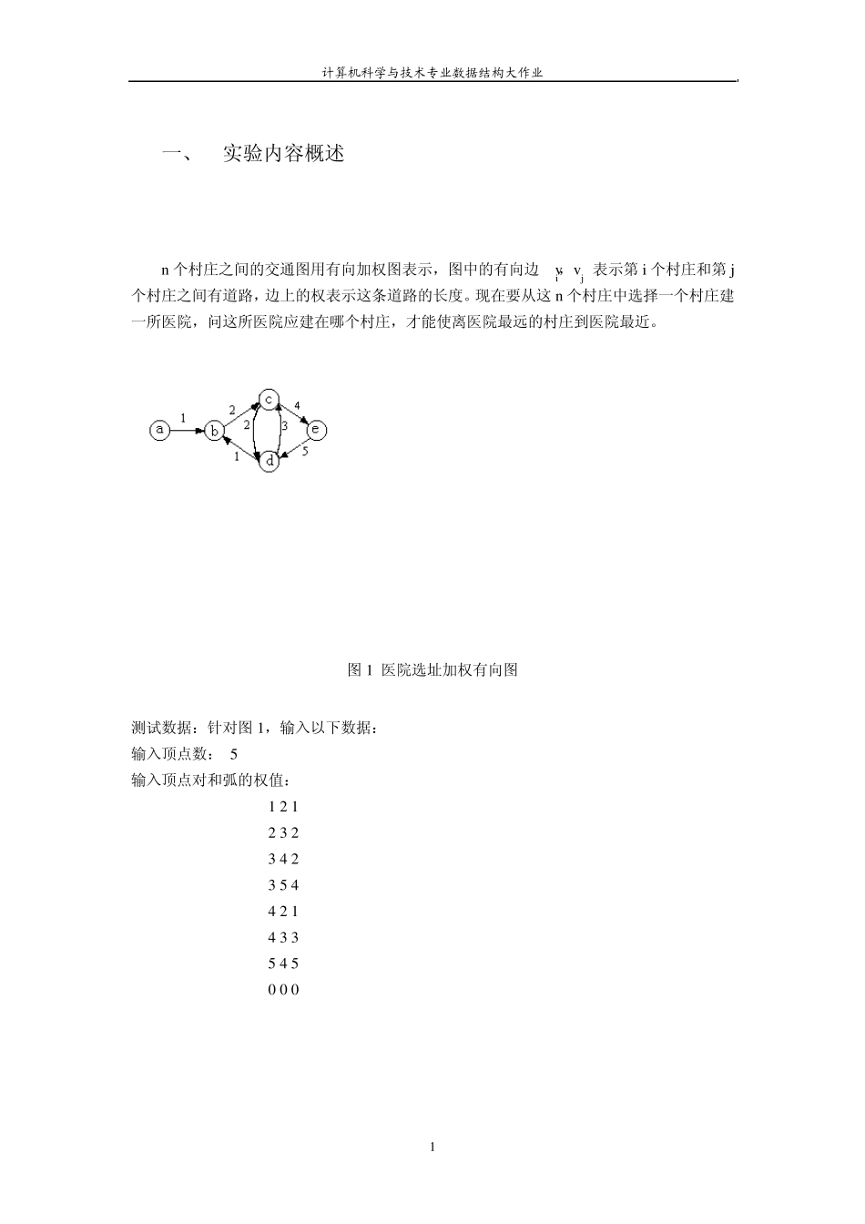 医院选址问题(数据结构)大作业_第1页
