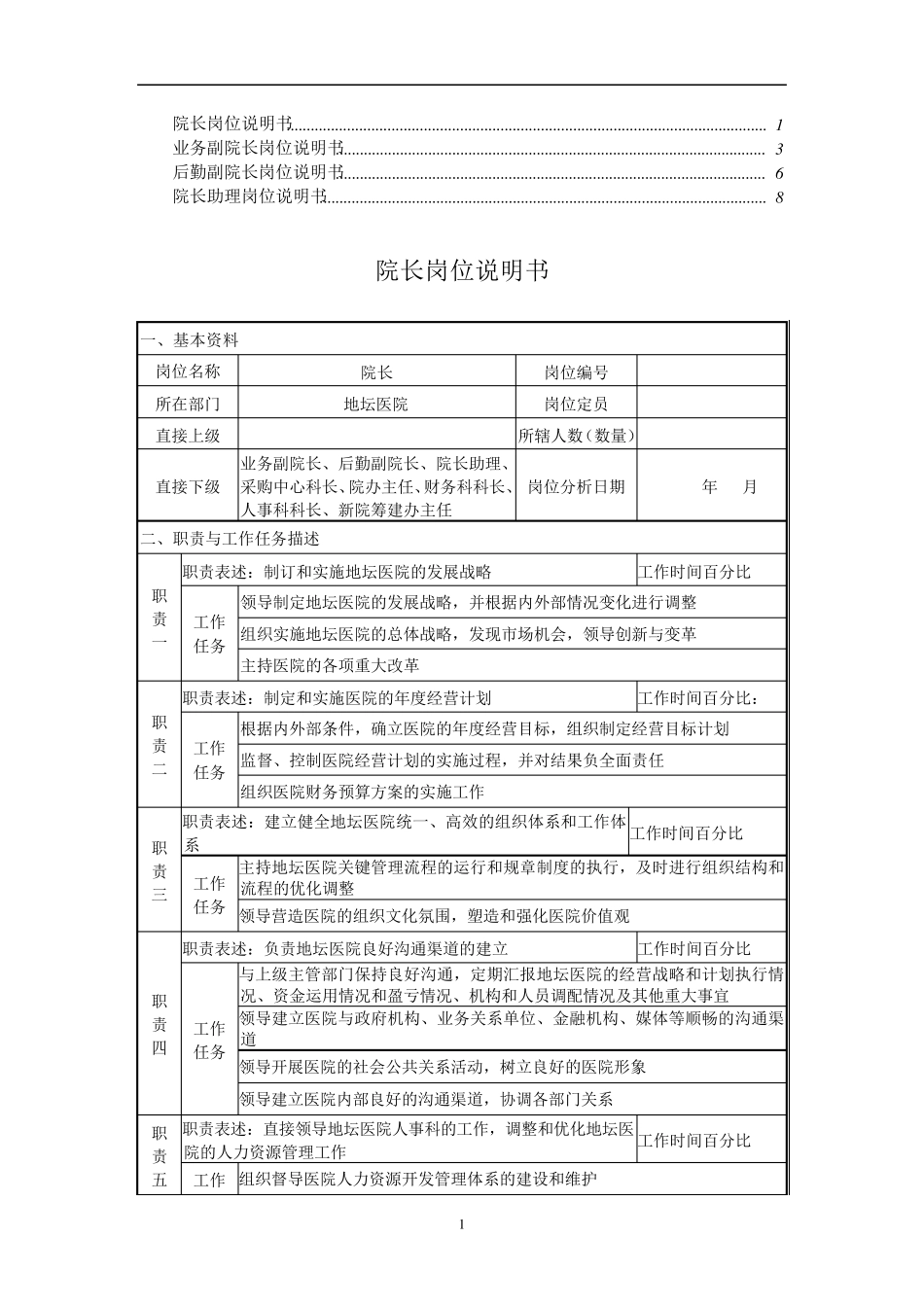 医院领导岗位说明书_第1页