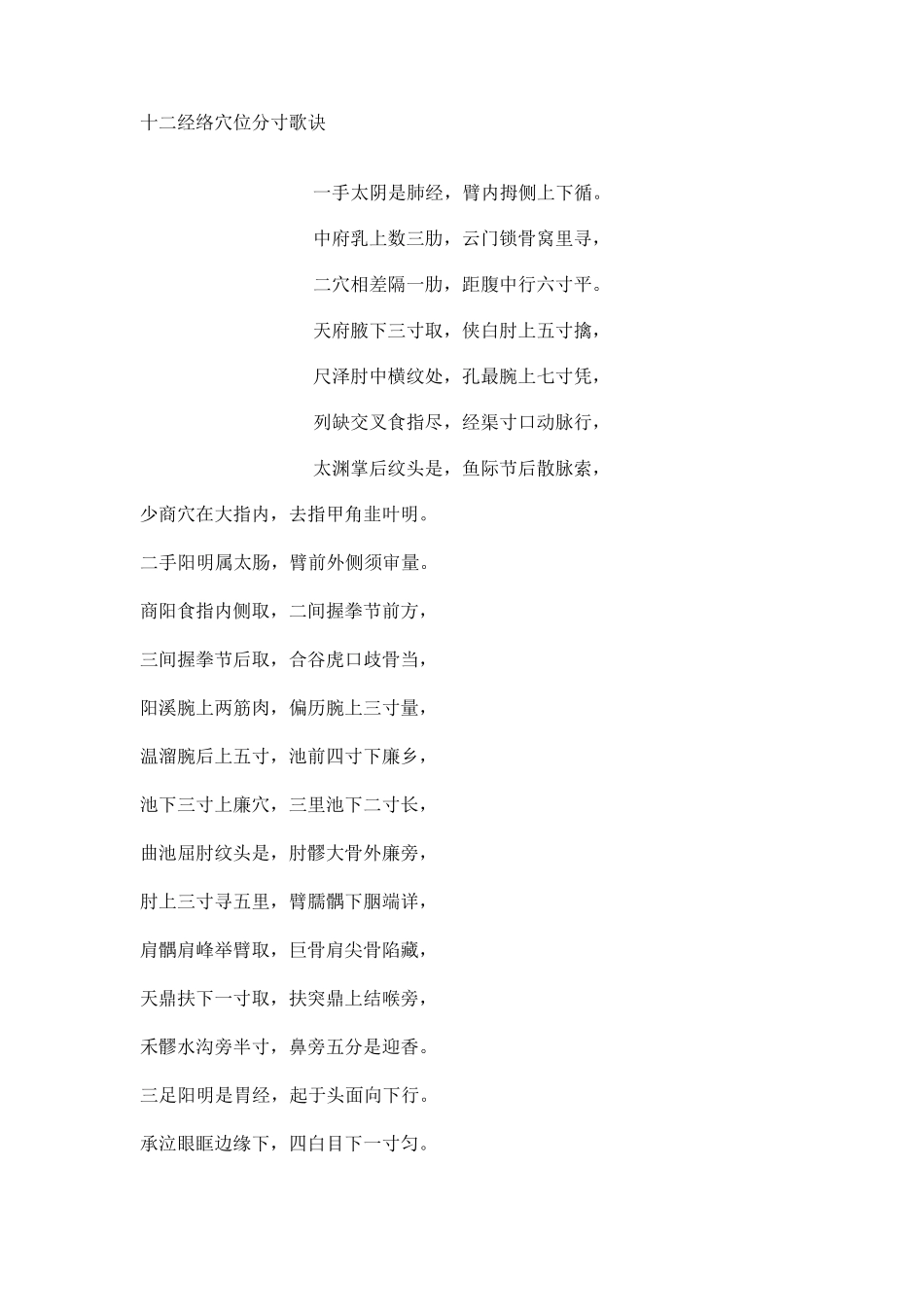 十二经络穴位分寸歌诀_第1页