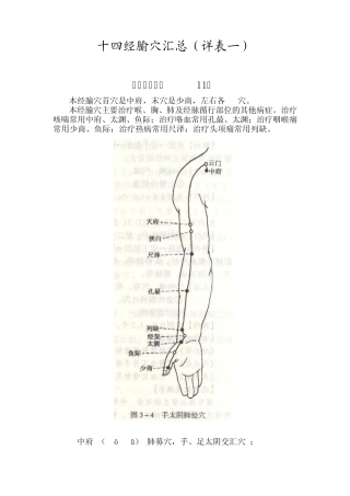 十四经腧穴汇总(详表一)