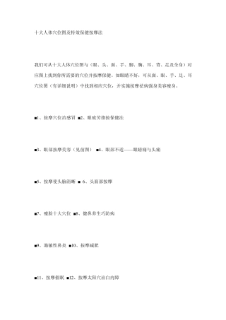 十大人体穴位图及特效保健按摩法