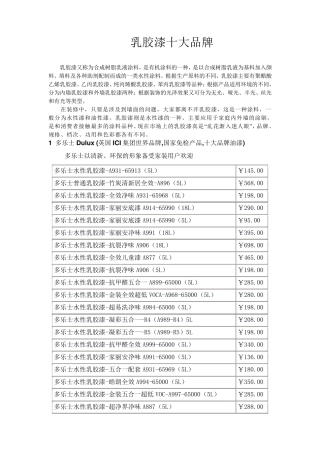 十大品牌乳胶漆价格