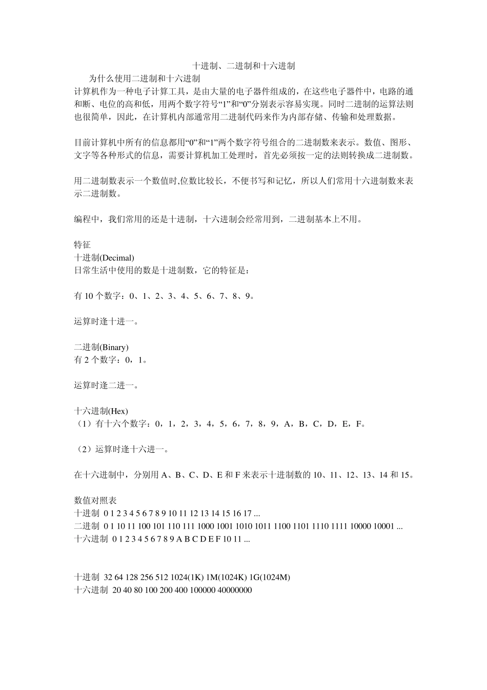 十进制、二进制及十六进制之间的转换_第1页