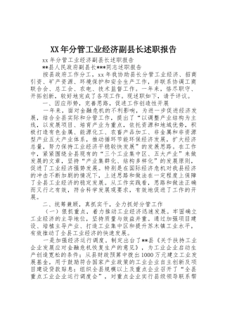 XX年分管工业经济副县长述职报告