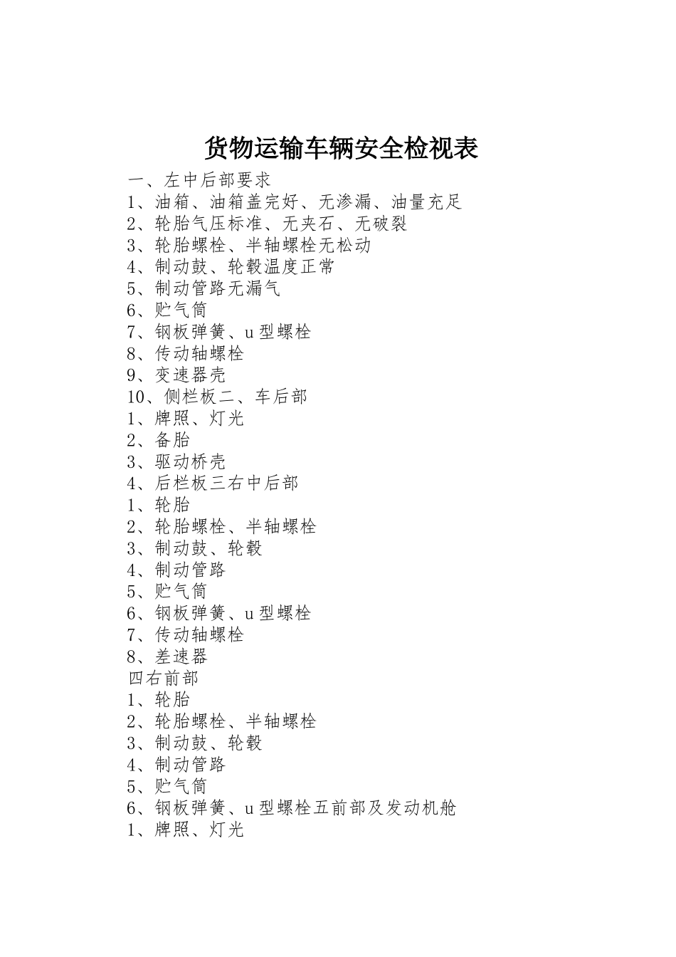 货物运输车辆安全检视表_第1页