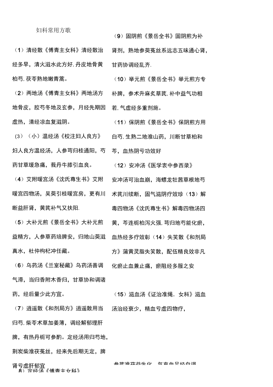 (完整)妇科常用方及方歌_第1页