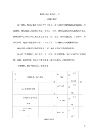 市政工程拟投入的主要物资计划