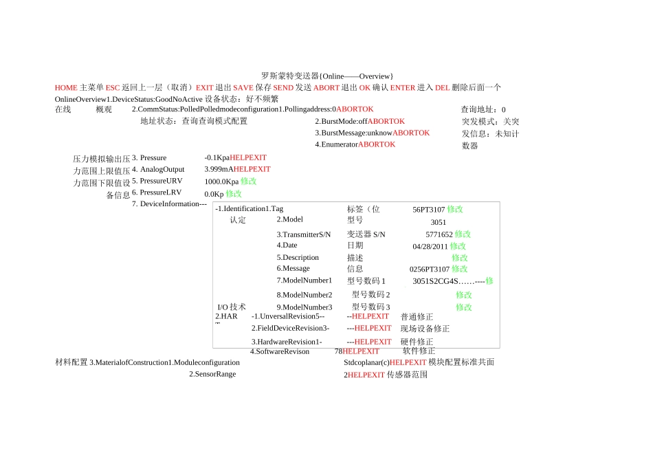 罗斯蒙特变送器475连接中英文对照_第1页