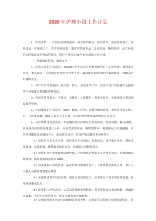2020年护理小组工作计划