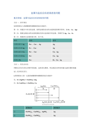 化学中考复习考点突破：金属与盐反应后滤液滤渣问题