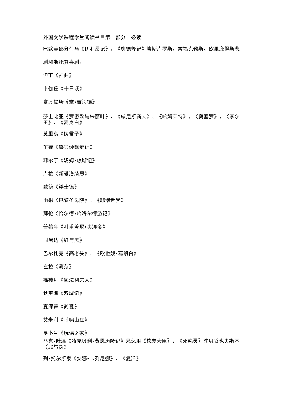 外国文学作品书目_第1页