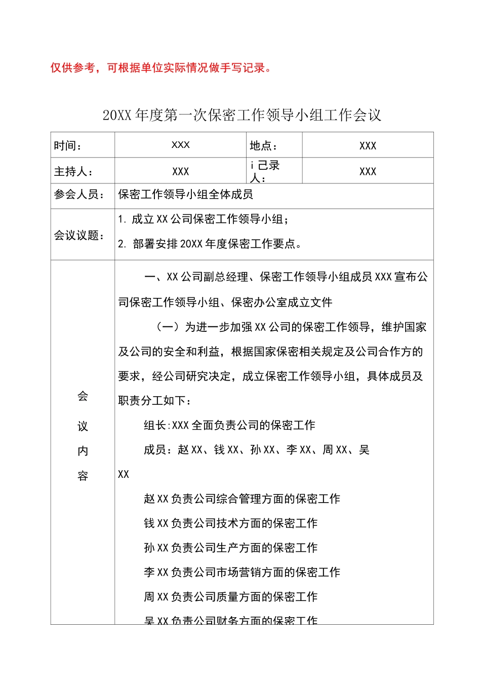 保密工作领导小组会议记录_第1页