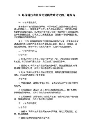 BL环保科技有限公司发展战略研究的开题报告