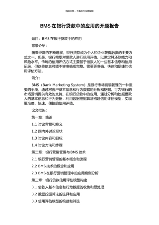 BMS在银行贷款中的应用的开题报告