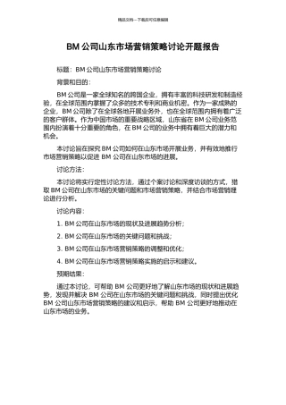 BM公司山东市场营销策略研究开题报告