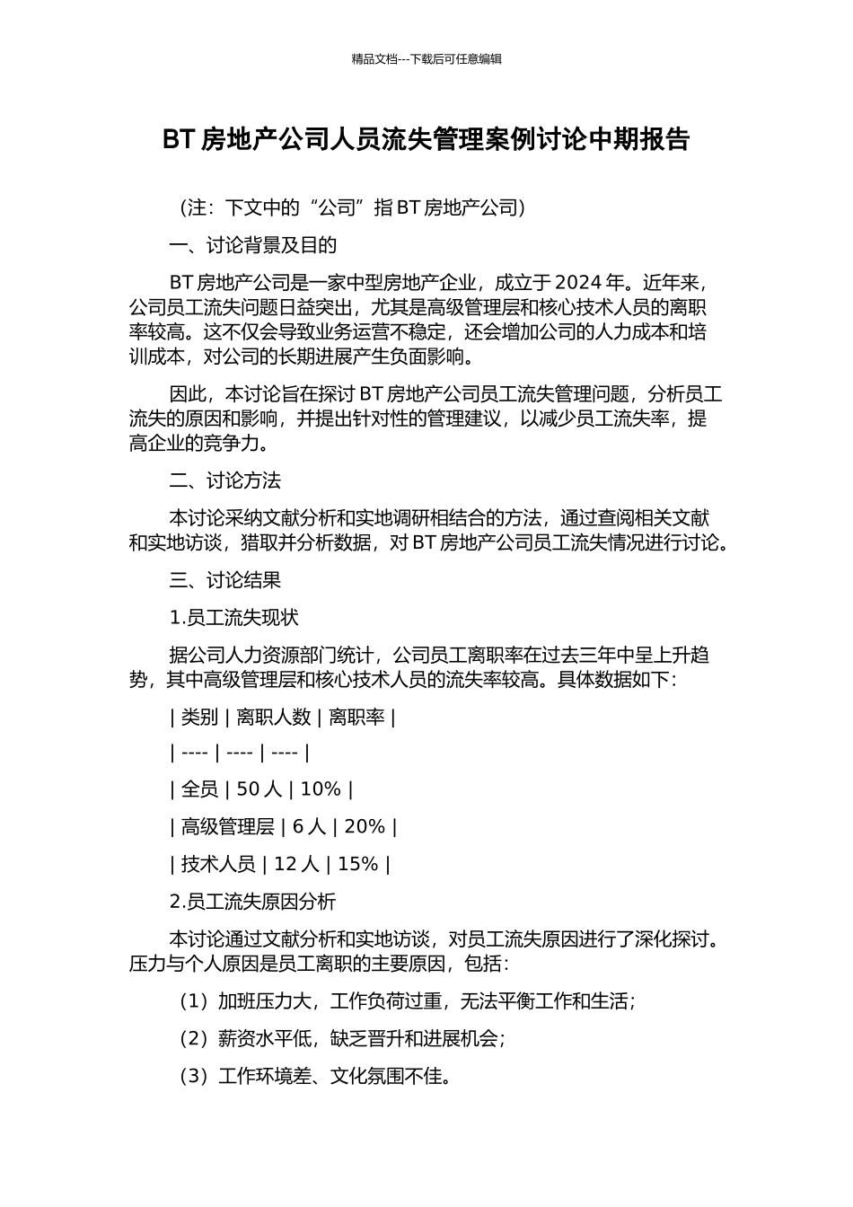 BT房地产公司人员流失管理案例研究中期报告_第1页