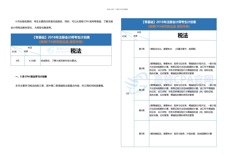 CPA考试零基础学习计划表税法_第1页