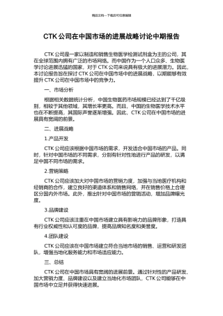 CTK公司在中国市场的发展战略研究中期报告