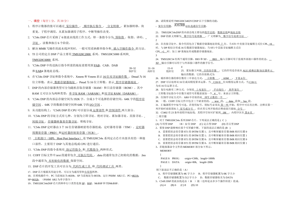 DSP试题及答案集附复习资料_第1页