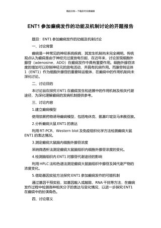 ENT1参与癫痫发作的功能及机制研究的开题报告