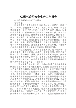 XX燃气公司安全生产工作报告