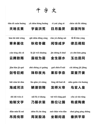 千字文全文(带拼音)打印版2017.4