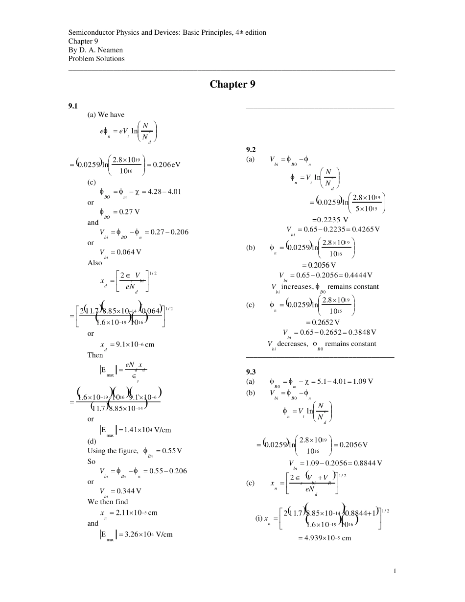 半导体物理与器件第四版课后习题答案9_第1页