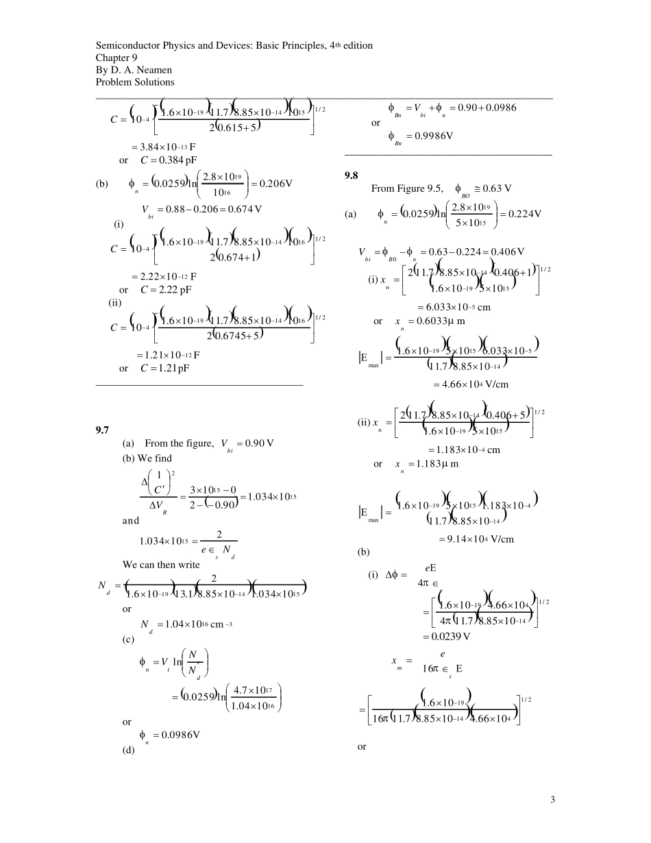 半导体物理与器件第四版课后习题答案9_第3页