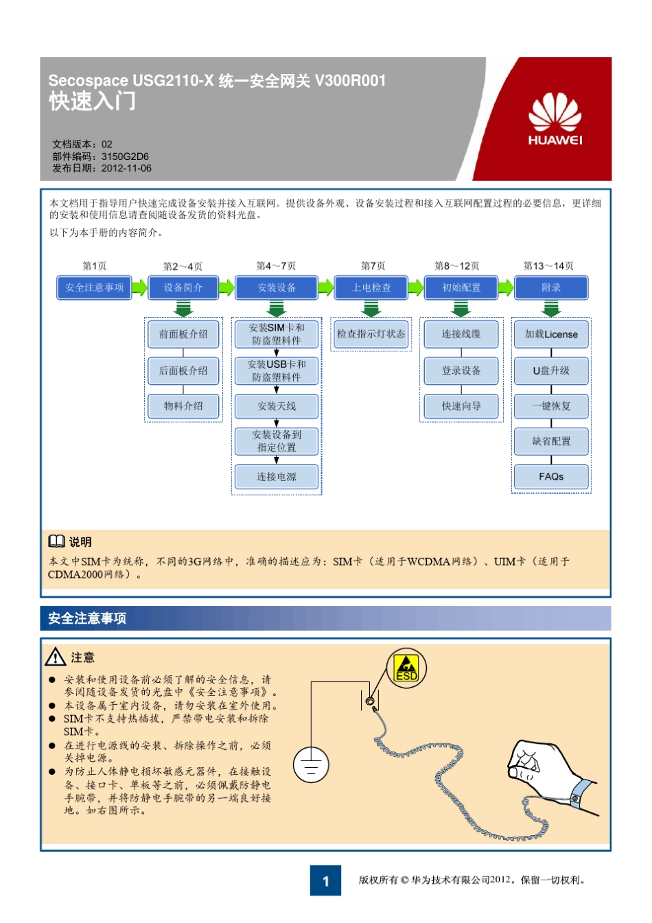 华为USG2110X快速入门_第1页