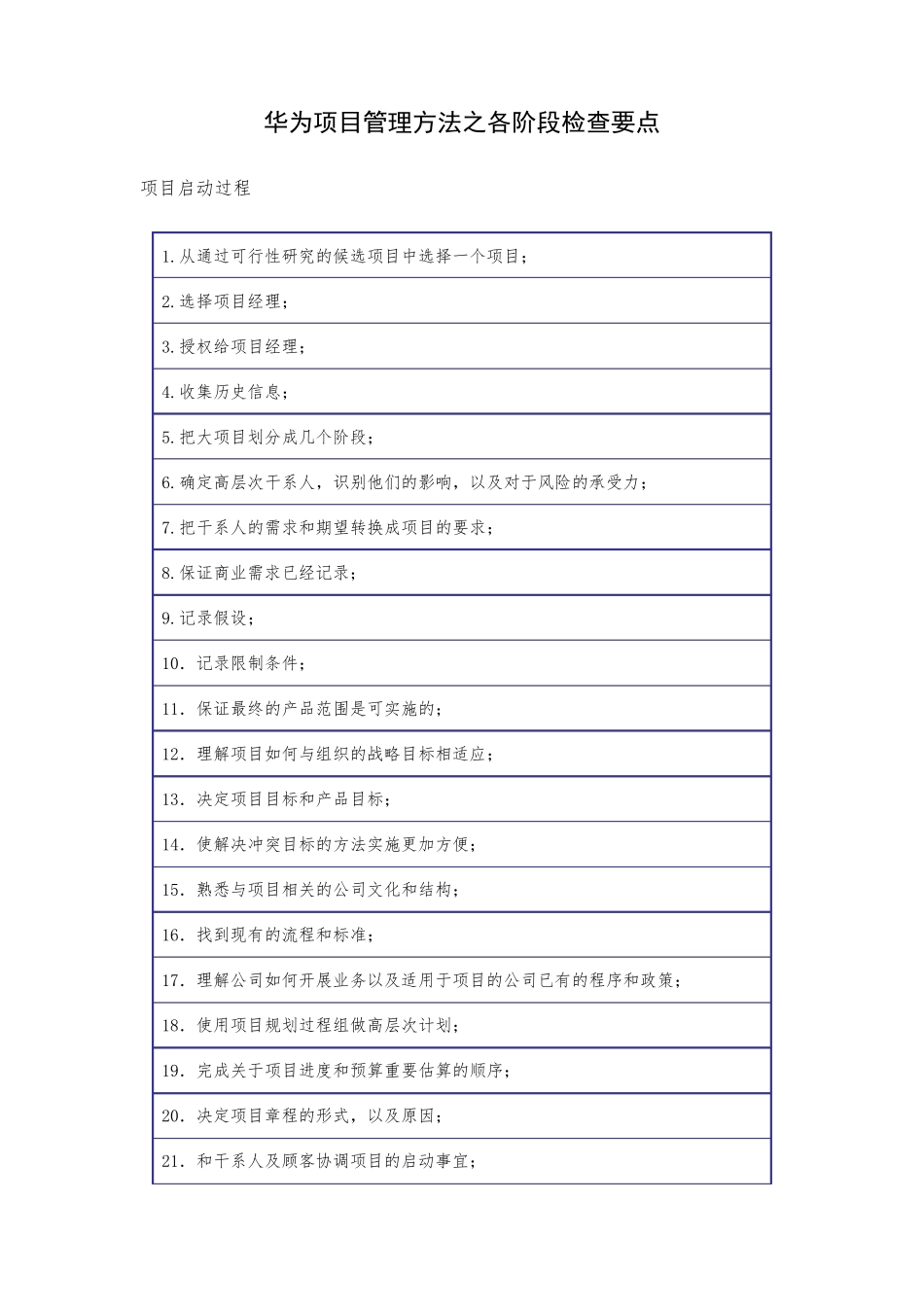 华为项目管理方法之各阶段检查要点_第1页