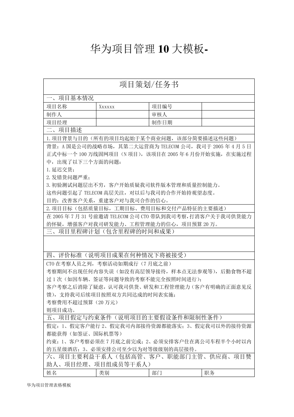 华为项目管理表格模板_第2页