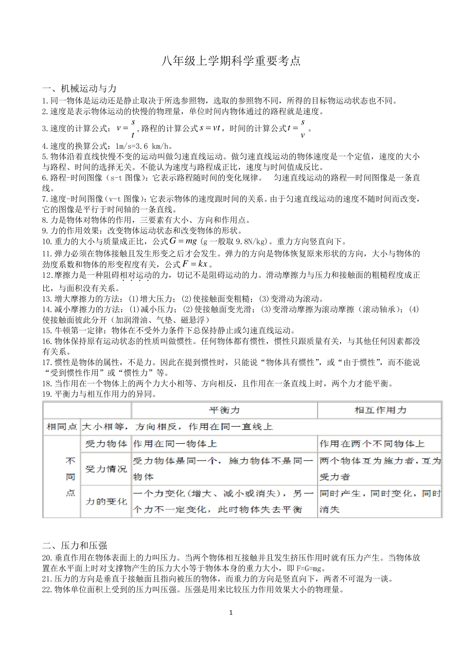 华师大版八年级上学期科学重要考点复习_第1页