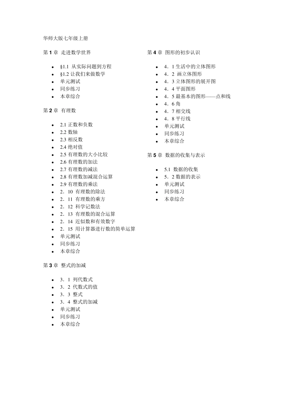 华师大版初中数学目录_第1页