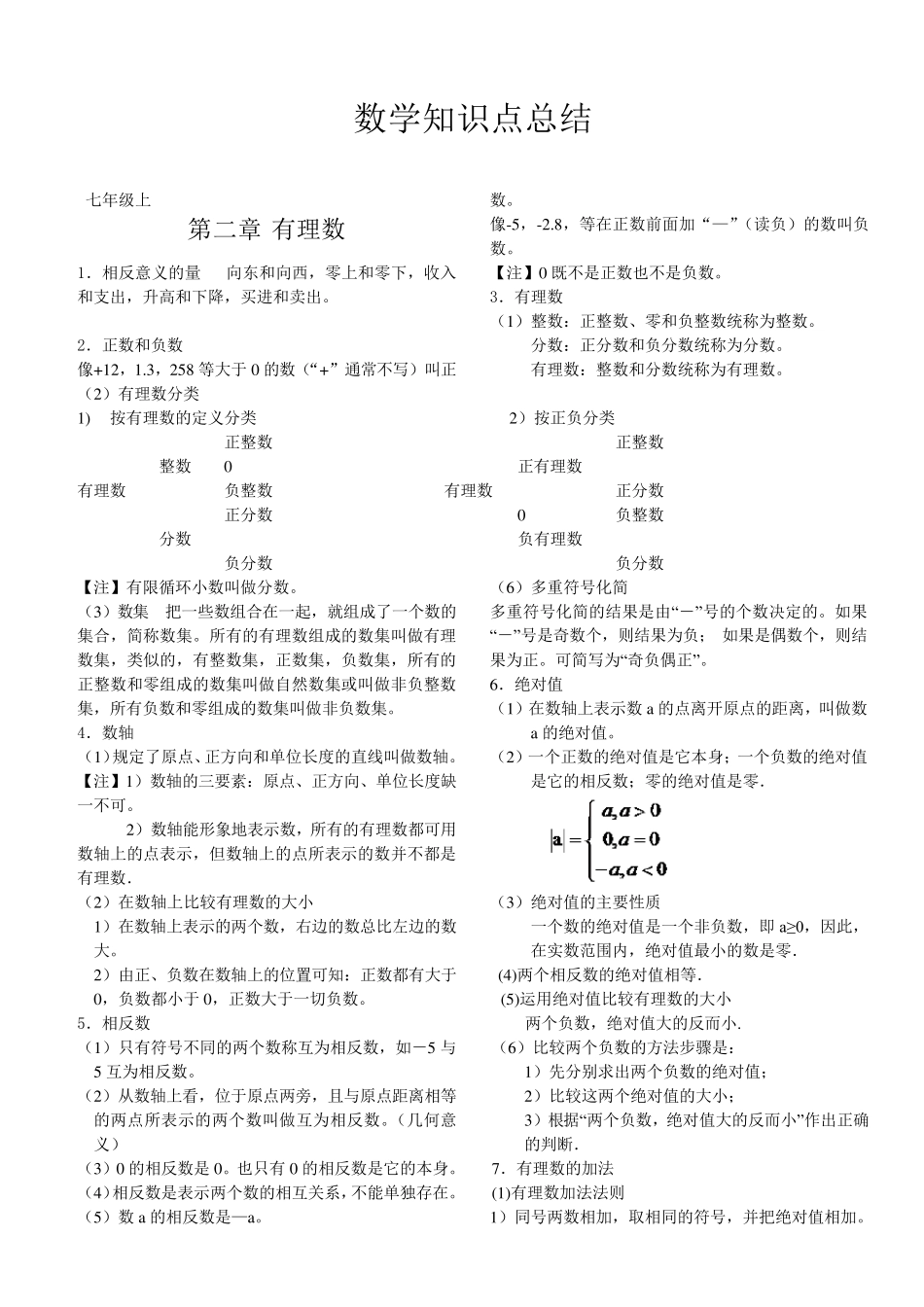 华师大版初中数学知识点归纳总结_第1页