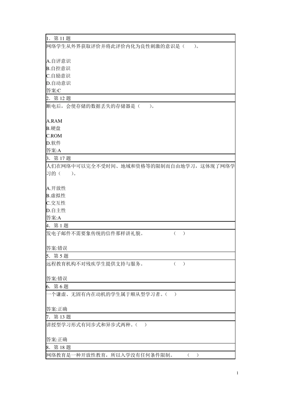 华师网院现代远程学习方法期末复习资料_第1页
