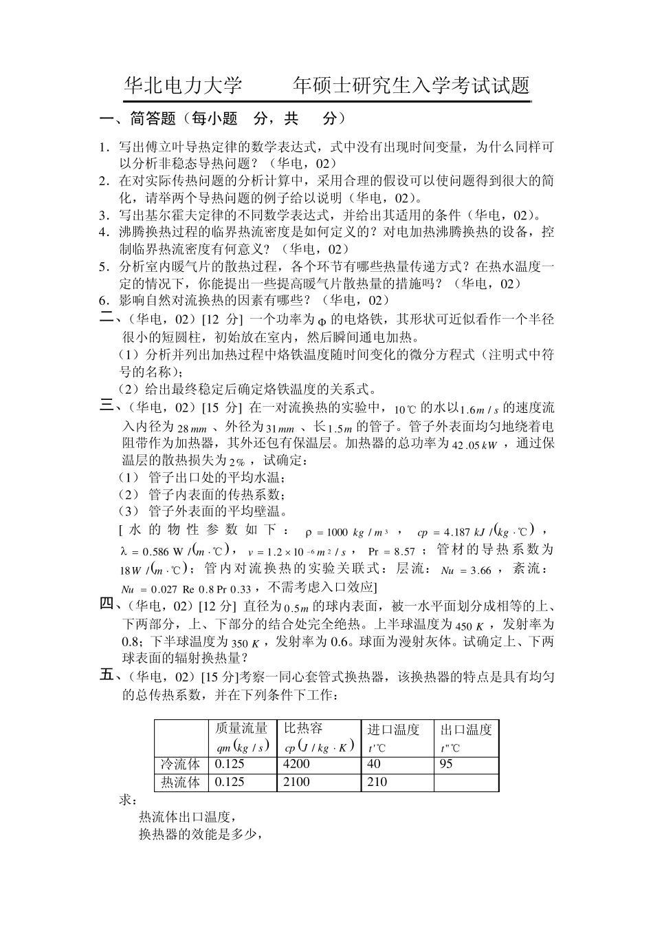 华电保定专业课历年考研真题及答案传热_第1页