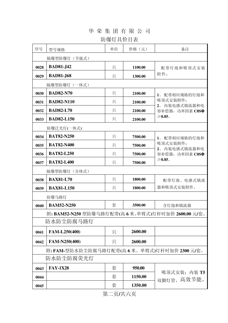 华荣全面灯具报价表_第2页